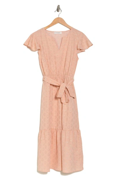 Lucky Brand Flutter Sleeve Flounce Waist Tie Dress In Rose Medallion