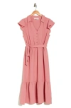 Lucky Brand Flutter Sleeve Midi Shirtdress In Vacay Pink