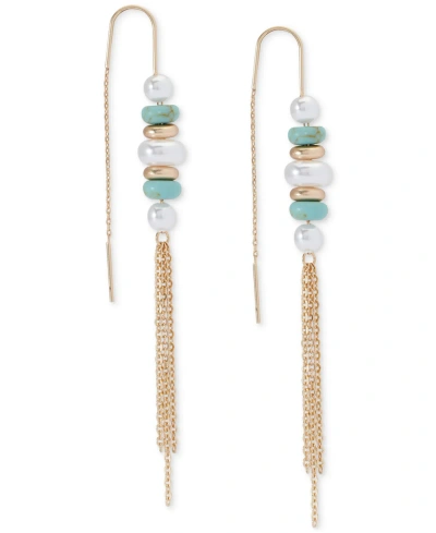 Lucky Brand Gold-tone Imitation Pearl & Stone Beaded Threader Earrings