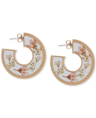Lucky Brand Gold-tone Medium Pressed Flower Open Hoop Earrings, 1.35"