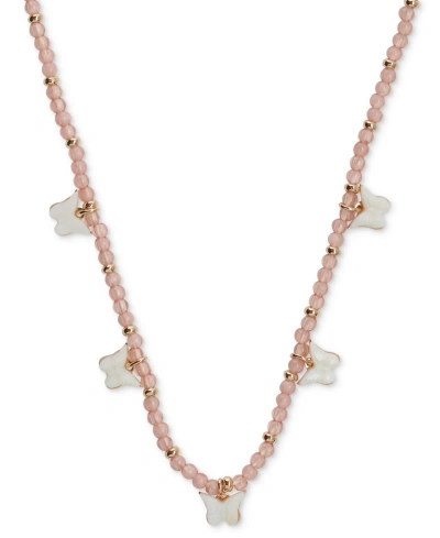 Lucky Brand Gold-tone Mother-of-pearl Butterfly Charm Beaded Statement Necklace, 15-3/4" + 3" Extender