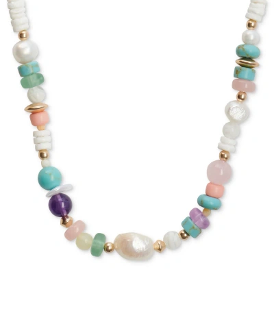 Lucky Brand Gold-tone Multicolor Mixed Stone Beaded Collar Necklace, 15-1/2" + 3" Extender
