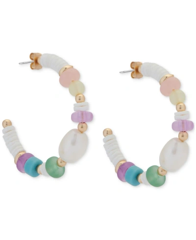 Lucky Brand Gold-tone Multicolor Mixed Stone C-hoop Earrings