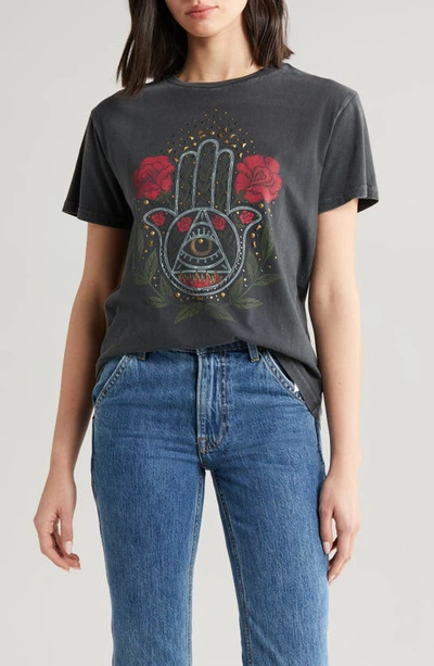 Lucky Brand Rose Hamsa Cotton Graphic Boyfriend T-shirt In Jet Black