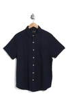 Lucky Brand San Gabriel Short Sleeve Linen Blend Button-up Shirt In Ocean Deep