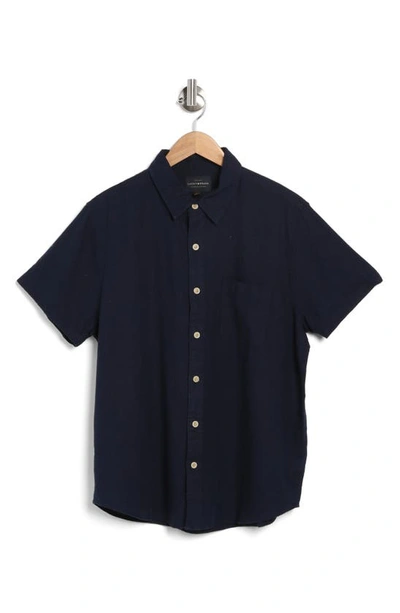 Lucky Brand San Gabriel Short Sleeve Linen Blend Button-up Shirt In Ocean Deep