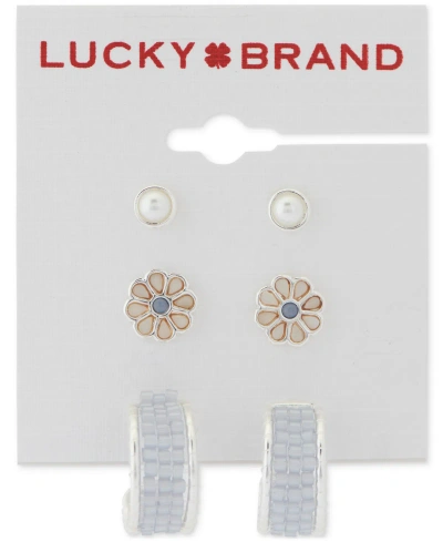 Lucky Brand Silver-tone 3-pc. Set Mixed Stone Daisy Earrings