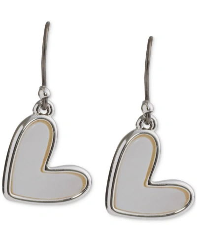 Lucky Brand Silver-tone Mother-of-pearl Heart Drop Earrings
