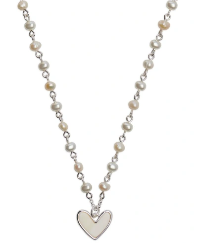 Lucky Brand Silver-tone Mother-of-pearl Heart Pendant Necklace, 16" + 3" Extender