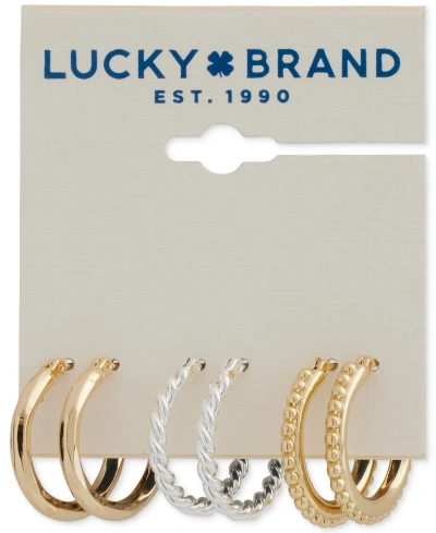 Lucky Brand Tri-tone 3-pc. Set Textured Hoop Earrings In Ttone