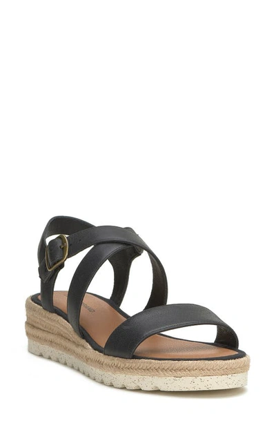Lucky Brand Trianna Strappy Platform Sandal In Black Burnished Leather