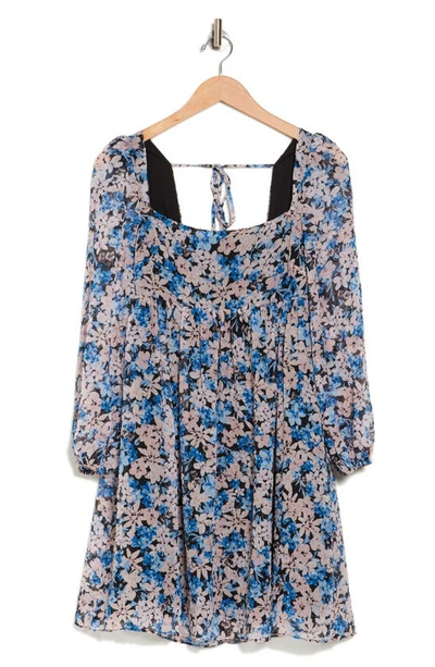 Lucy Paris Maeve Long Sleeve Babydoll Dress In Blue Floral