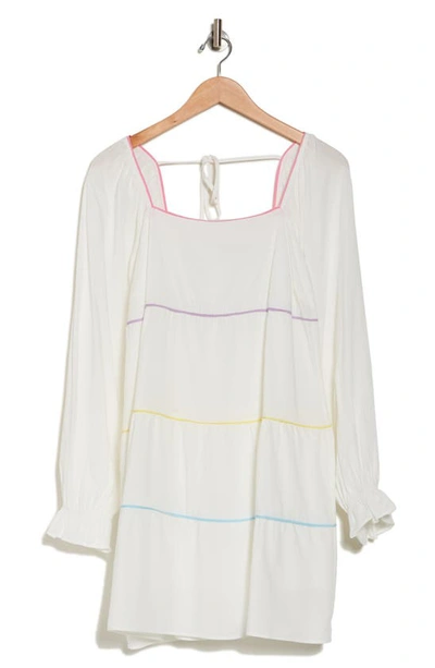Lucy Paris Rainbow Bright Long Sleeve Babydoll Dress In White