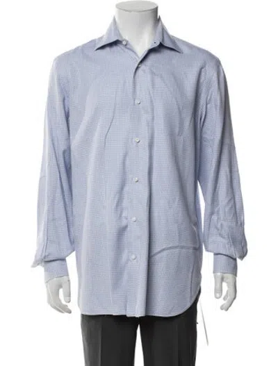 Pre-owned Luigi Borrelli Patterned Long Sleeve Dress Shirt In Blue