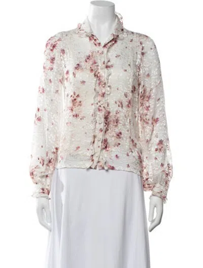 Pre-owned Luisa Beccaria Floral Print Long Sleeve Blouse In Neutrals