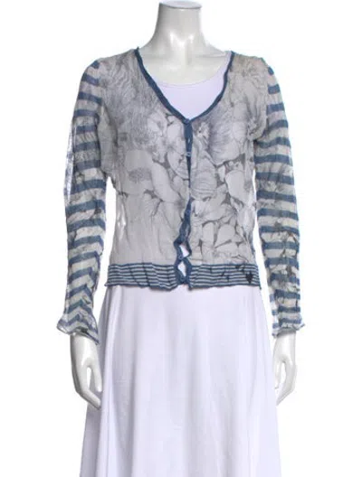 Pre-owned Luisa Cerano Floral Print V-neck Sweater In Blue/white