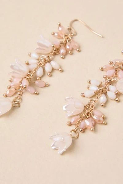 Lulus Beautiful Buds Gold Beaded Floral Drop Earrings