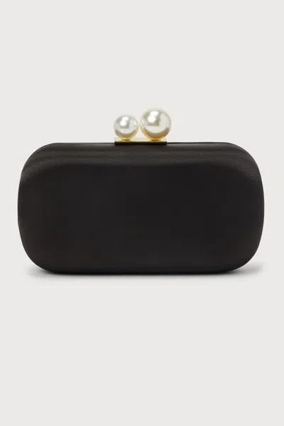 Lulus Poised Feelings Black Satin Pearl Box Clutch