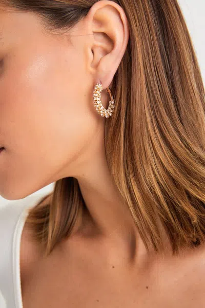 Lulus Sophisticated Glow Gold Rhinestone Hoop Earrings