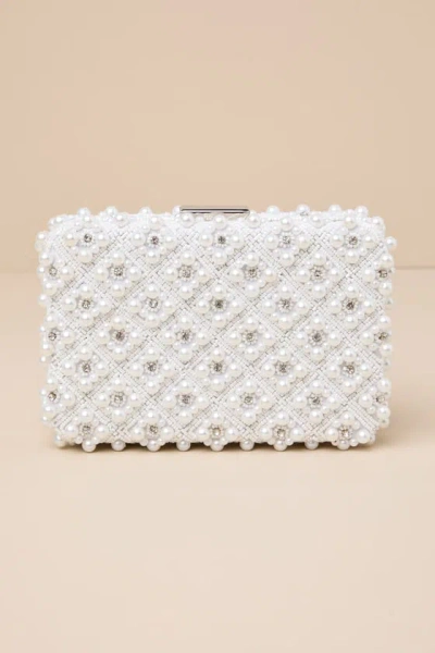 Lulus Utterly Elevated White Pearl Rhinestone Rectangular Clutch