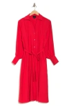 Lumiere Long Sleeve Tie Waist Shirtdress In Red