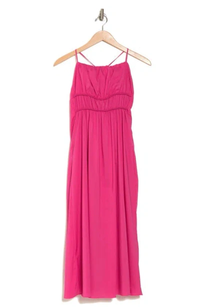 Lumiere Spaghetti Strap Cotton Blend Midi Dress In Pink