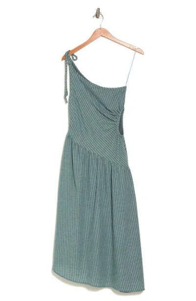 Lumiere Stripe One Shoulder Ruched Cutout Dress In Jade