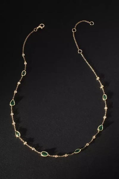 Luna Skye Emerald Bezel Choker Necklace In Gold