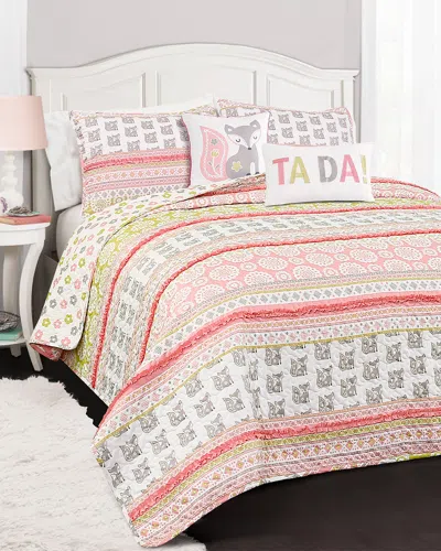 Lush Decor Fox Ruffle Stripe Quilt Set In Pink