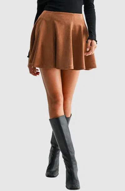 Lush Faux Suede Flare Miniskirt In Brown