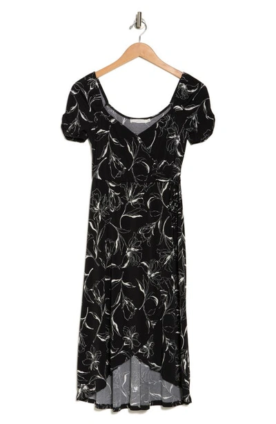 Lush Floral Faux Wrap Dress In Black White