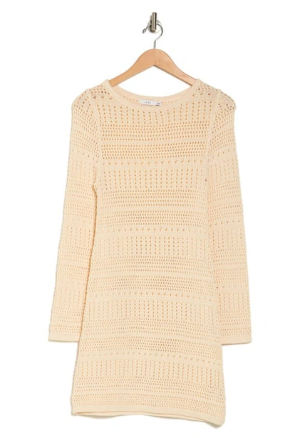 Lush Long Sleeve Cotton Crochet Minidress In Beige