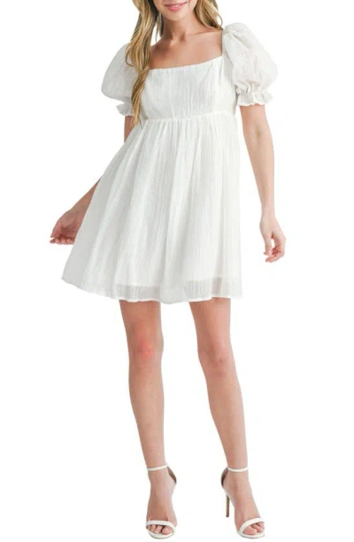 Lush Puff Sleeve Babydoll Dress In Off White