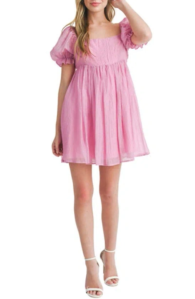 Lush Puff Sleeve Babydoll Dress In Pink