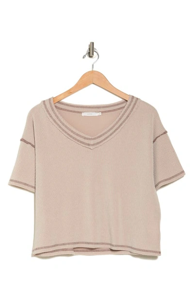 Lush Ribbed V-neck Sweater In Taupe