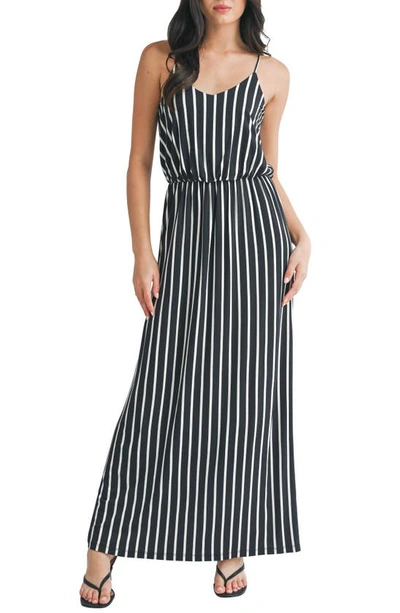 Lush Stripe Knit Maxi Dress In Black Cream