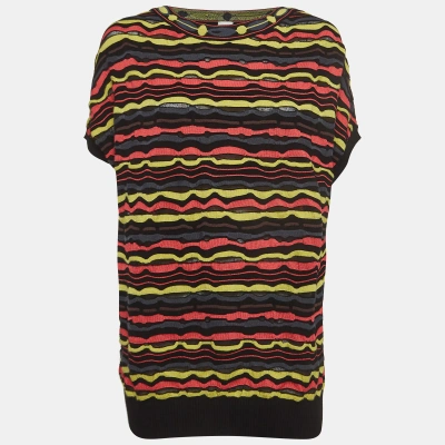 Pre-owned M Missoni Multicolor Patterned Knit Short Sleeve Sweater Top L