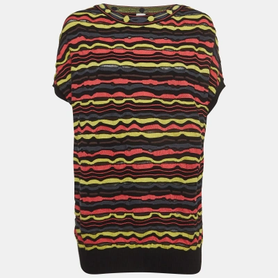 Pre-owned M Missoni Multicolor Patterned Knit Short Sleeve Jumper Top L