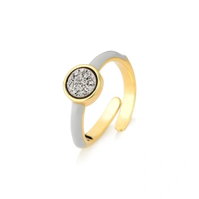 M. Dolores Colors Ring Platinum Druzy/ Gray Enamel In Gold