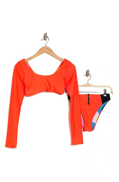 Maaji Fire Besti Mimmi Long Sleeve Reversible Two-piece Swimsuit In Orange