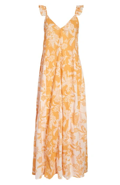 Maaji Hena Honey Floral Print Maxi Cover-up Dress In Pastel Orange