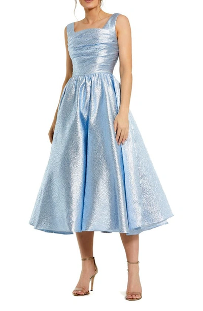 Mac Duggal Metallic A-line Midi Cocktail Dress In Ice Blue