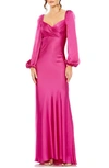 Mac Duggal Sweetheart Neck Long Sleeve Satin Gown In Pink