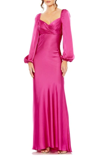 Mac Duggal Sweetheart Neck Long Sleeve Satin Gown In Pink