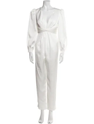 Pre-owned Mac Duggal V-neck Jumpsuit In Neutrals