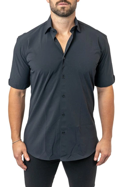 Maceoo Galileo Stretchcore Short Sleeve Performance Button-up Shirt In Black