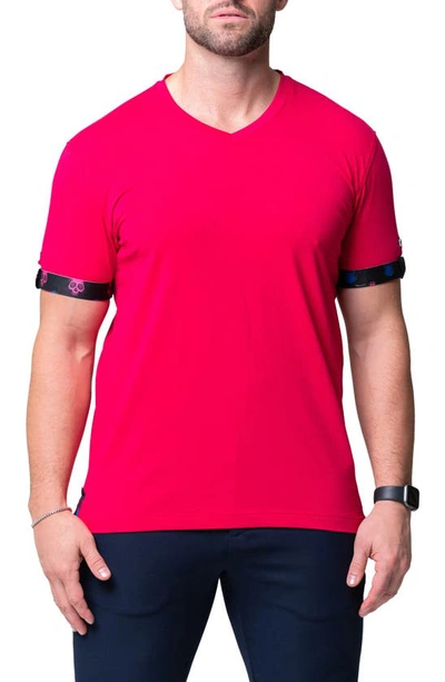 Maceoo Vivaldi Solid Skull Fuchsia Pink V-neck Cotton T-shirt