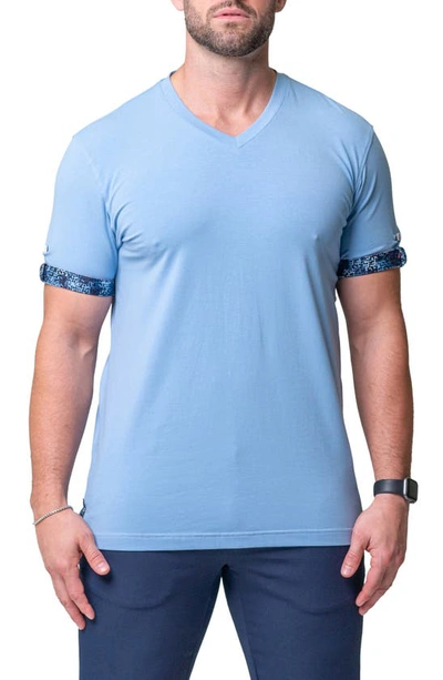 Maceoo Vivaldi Solid Waves Light Blue V-neck Cotton T-shirt
