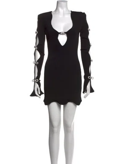 Pre-owned Mach&mach Plunge Neckline Mini Dress In Black