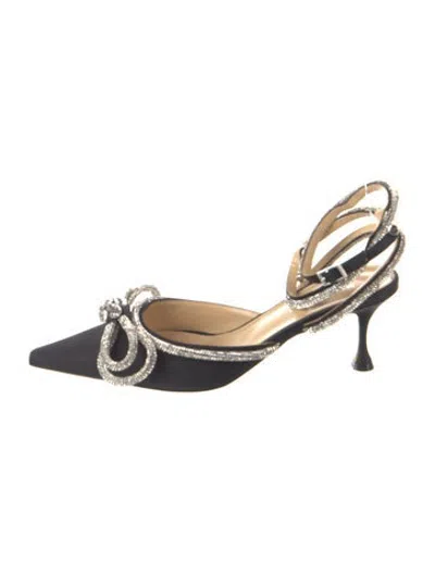 Pre-owned Mach&mach Satin Bow Accents Pumps In Black/silver